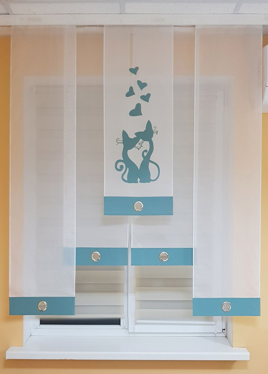 Комплект панельних фіранок Закохані котики 5шт карниз 180см бірюзовий з білим (27_5п) Firanka Exclusive (328949023)