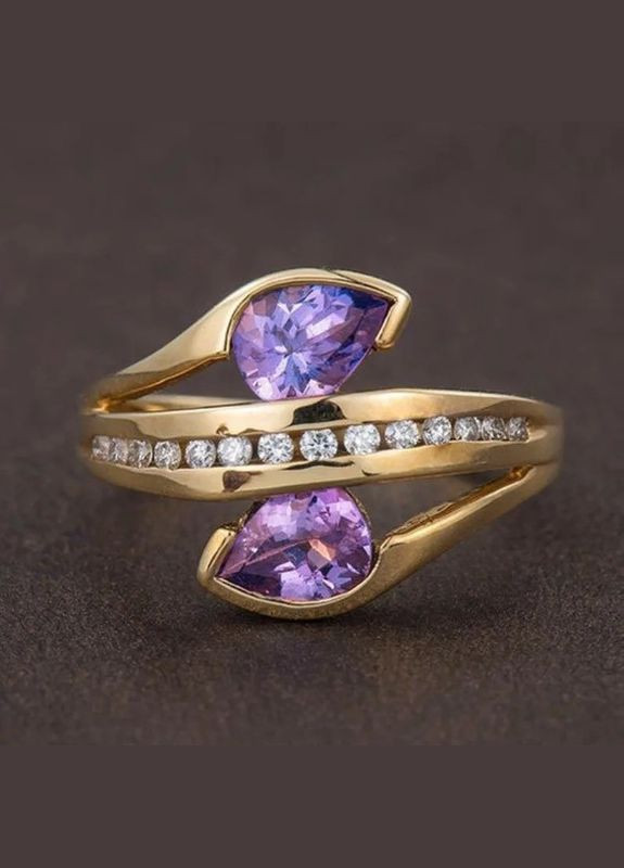 Кольцо женское в виде уникального цветка с фиолетовыми камнями золотистое р 18 Fashion Jewelry (285110752)