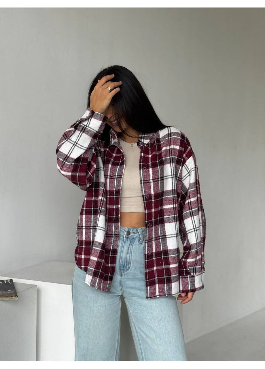 Бордовая повседневный, классическая, вечерний, кэжуал рубашка в клетку FINO Mode с длинным рукавом