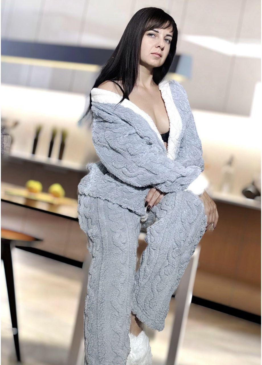 Серая зимняя домашний костюм, который не даст замерзнуть этой осенью и зимой кофта + брюки No Brand