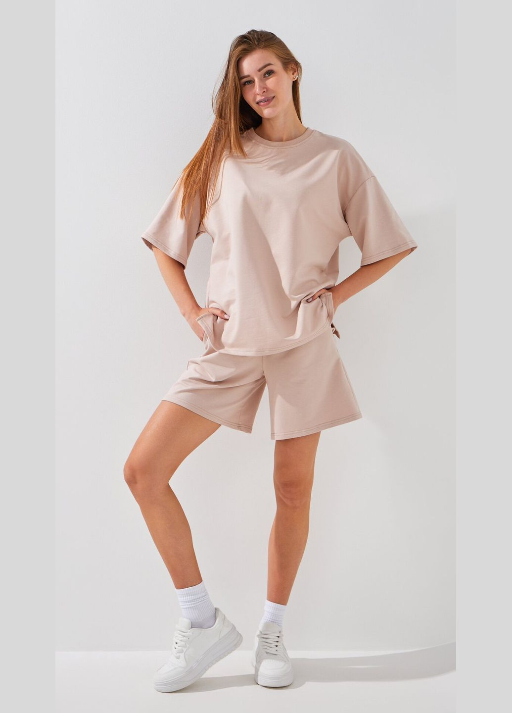 Шорты трикотажные однотонные женские WBC02406 Светло-бежевый shop (2000999216503) LAWA Шорти трикотажні (355022166)