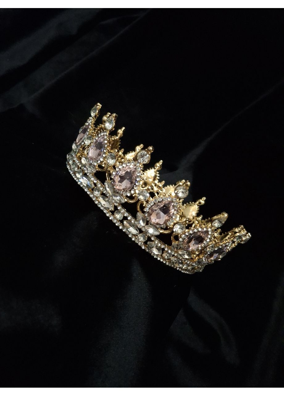 Корона с розовыми камнями Swarovski Золото 13.5 см Тиара с камнями Swarovski для свадьбы. No Brand (369162831)