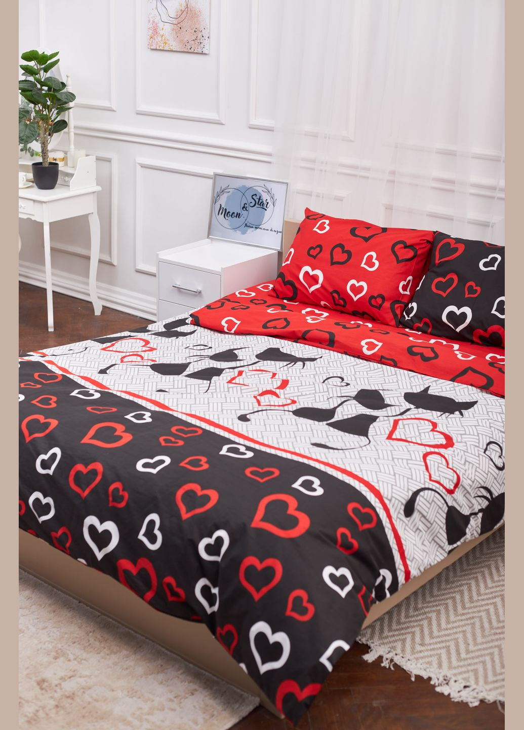 Пододеяльник Бязь Gold Люкс Полуторный 143 x 210 см (MS-870000575) Moon&Star Love Cats (303576098)