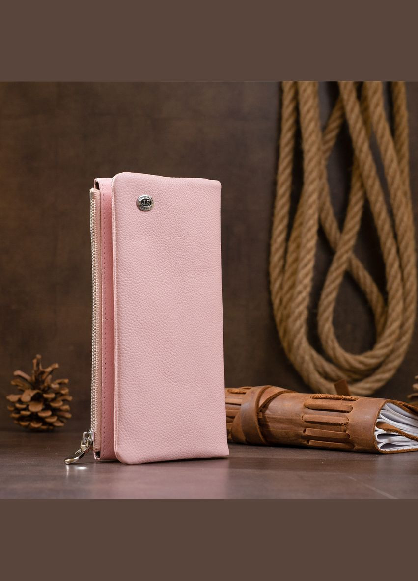 Женский кошелек на кнопке с карманом на молнии из натуральной кожи розовый (sku_19201) No Brand (328218815)