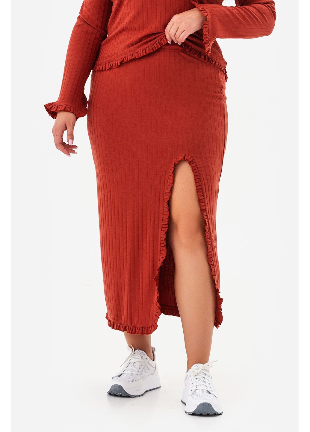 Оранжевая однотонная юбка ruffle терракотовая Garne