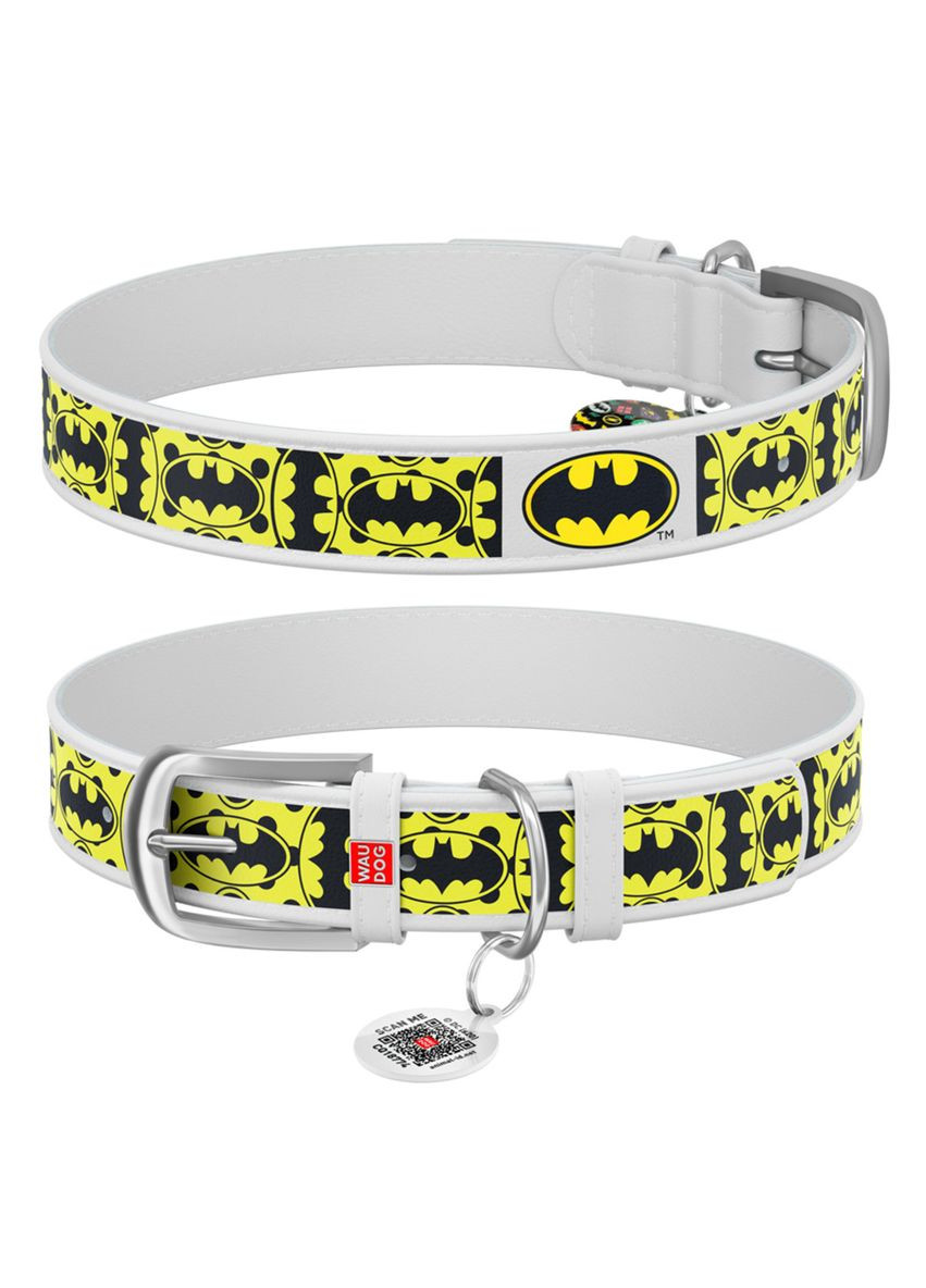 Нашийник для собак шкіряний Design з "Бетмен4" Ш 25 мм Д 37-48 см білий WAUDOG (279568827)