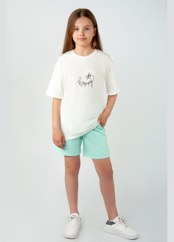 Мятный летний комплект для девочек 04-2594-95н 146 см белый-голубой Авекстекс