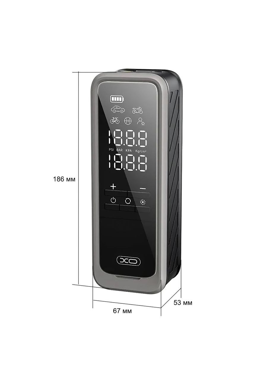 Автомобильный компрессор портативный аккумуляторный 2 в 1 фонарь LED-дисплей 5000 мАч (CZ8162) XO (361161970)