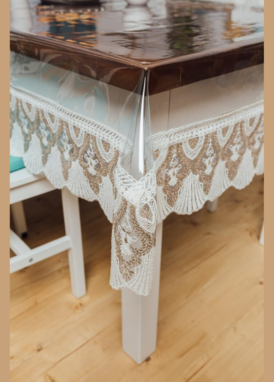 Силіконова скатертина Біло-Кавове Мереживо 160x110см Royal House (315144512)