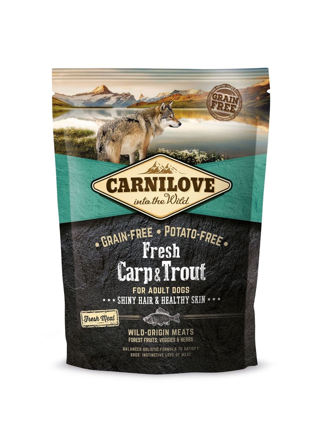 Сухий корм для дорослих собак Fresh Hair & Healthy Skin з карпом і фореллю 1.5 кг Carnilove (279569663)