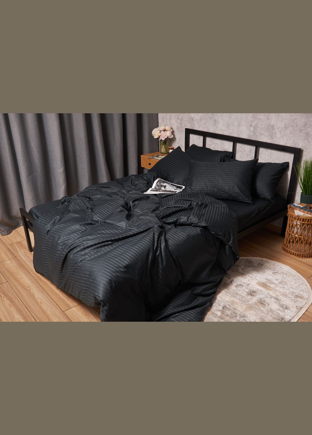 Комплект постільної білизни Satin Stripe «» сімейний 160х220х2 наволочки 4х70х70 (MS-820005284) Moon&Star Midnight Luxe (296910172)