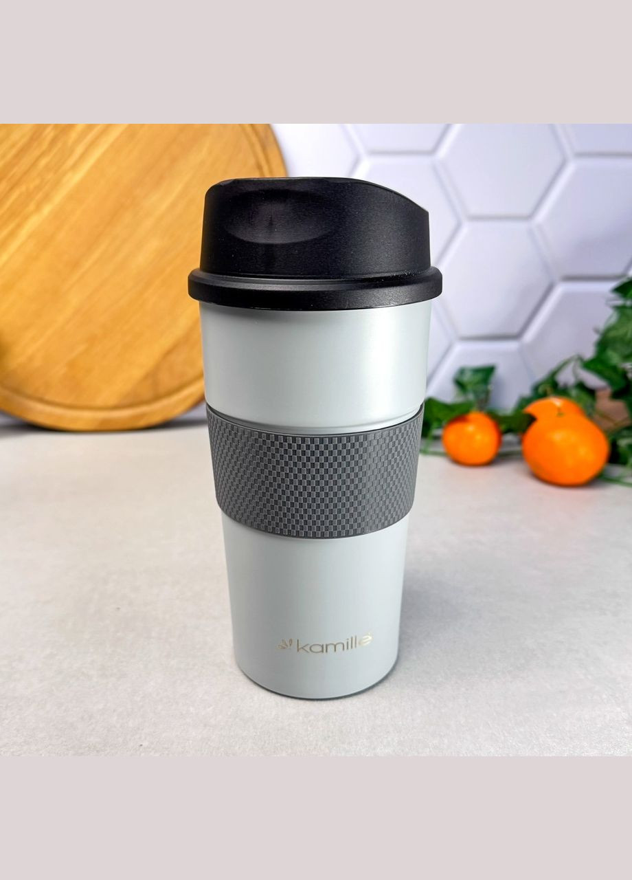 Термокружка 480 мл з TPR вставкою Сіра Kamille (313448673)