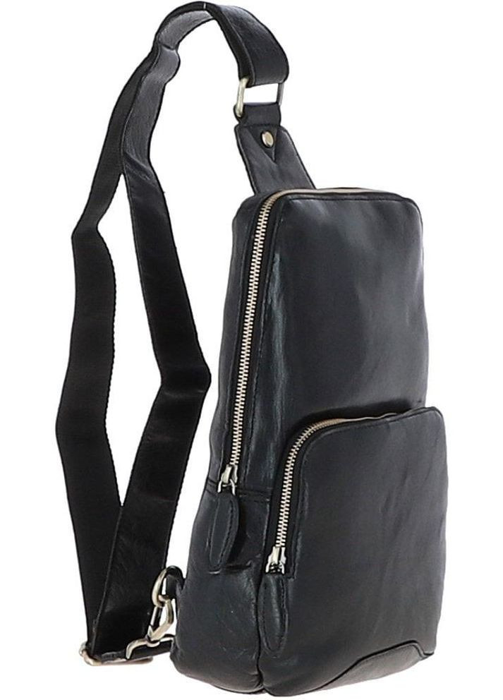 Сумка слінг через плече чоловіча з натуральної шкіри для телефону та документів середня Чорний 38821 Ashwood (351403570)