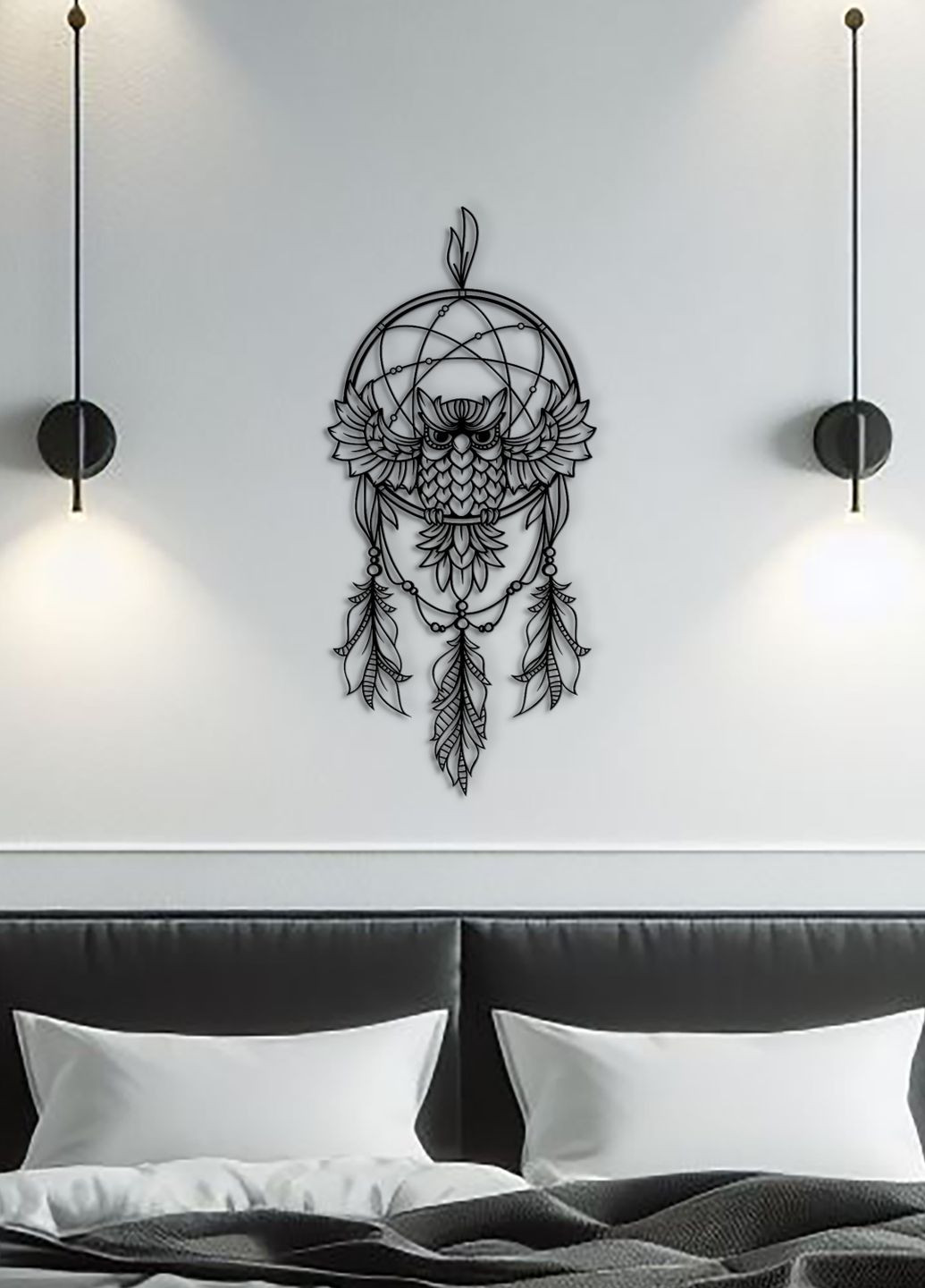 Декор в комнату, интерьерная картина на стену "Мудрая сова", стиль минимализм 60х28 см Woodyard (292113475)