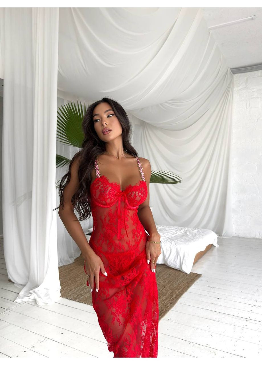 Пеньюар червоний з мереживом Vital-Textile 094/27 (361853757)