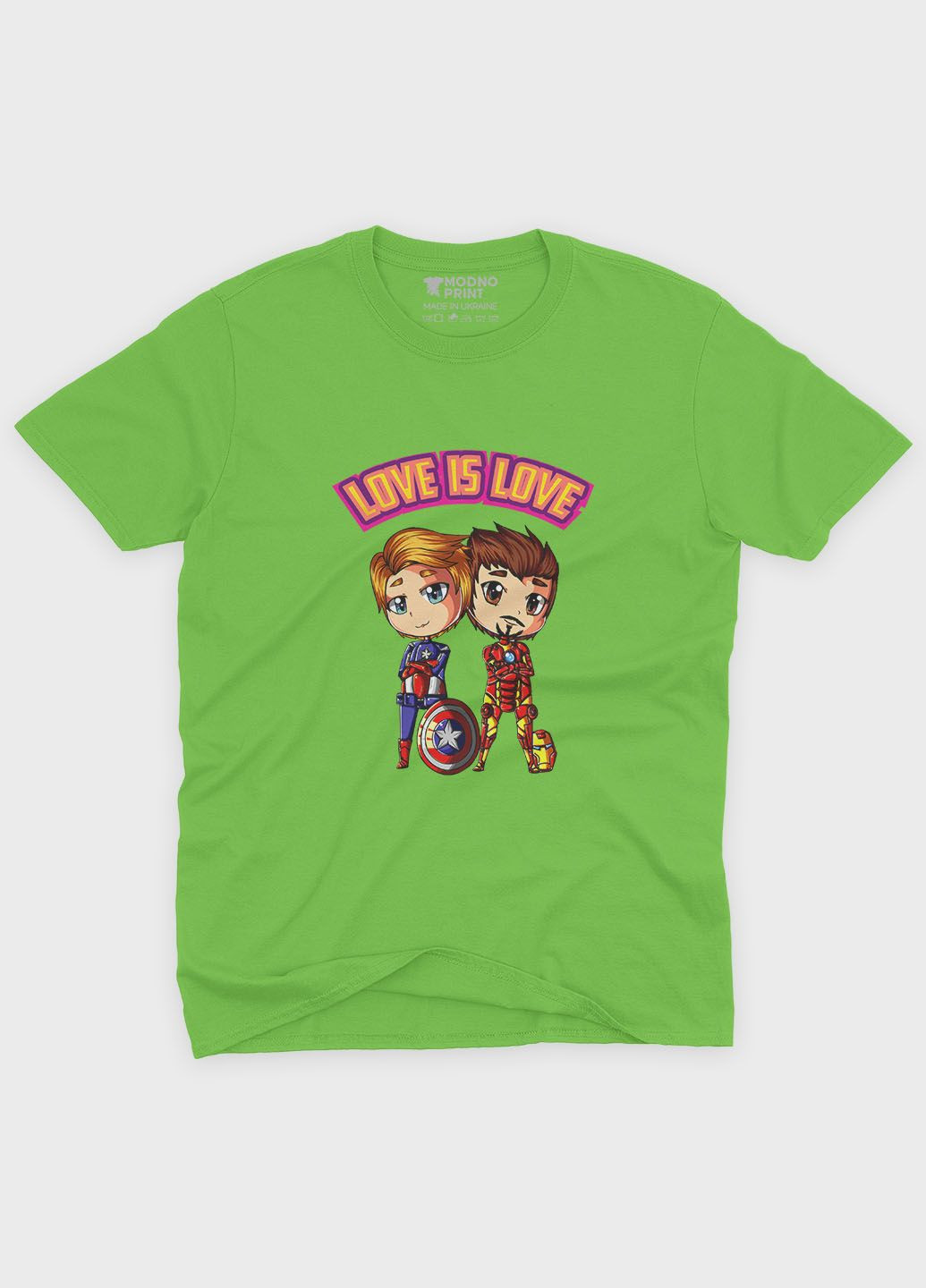 Салатова демісезонна футболка для хлопчика з принтом супергероями - месники (ts001-1-kiw-006-025-005-b) Modno