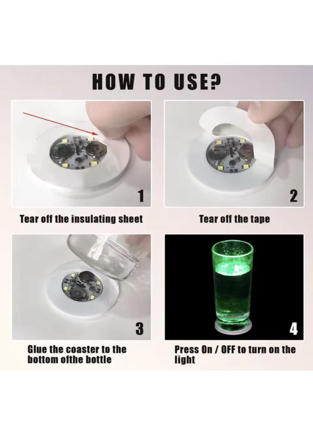 Підсклянка підставка під склянку кухоль келих пляшку самоклеючий діодний для бару та вечірок 2 шт світло Green Neon (362207092)