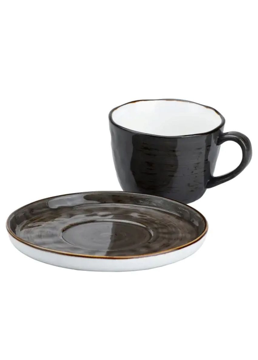 Чашка із блюдцем керамічна 250 мл для чаю кави Чорна HP23396 (A-032607) TS Kitchen (346267159)
