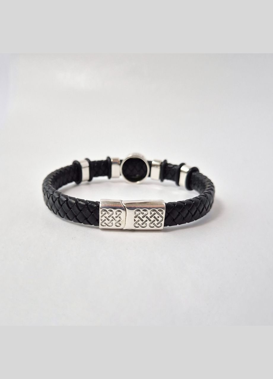 Серебряный Кожаный широкий браслет оберег Валькнут 21 см серебро 925 пробы Черненное 75281 23.03г No Brand (318093538)