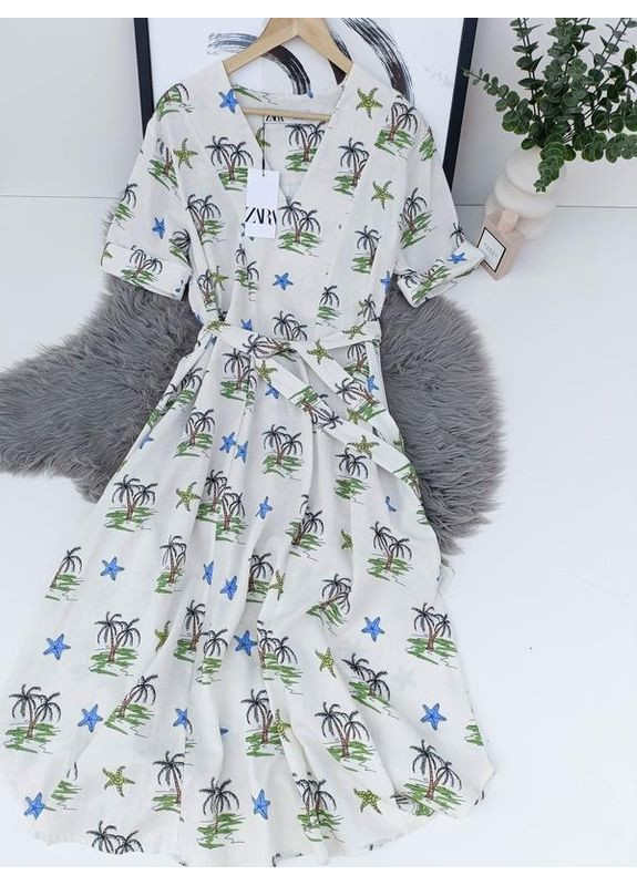 Белое платье zw collection с принтом Zara