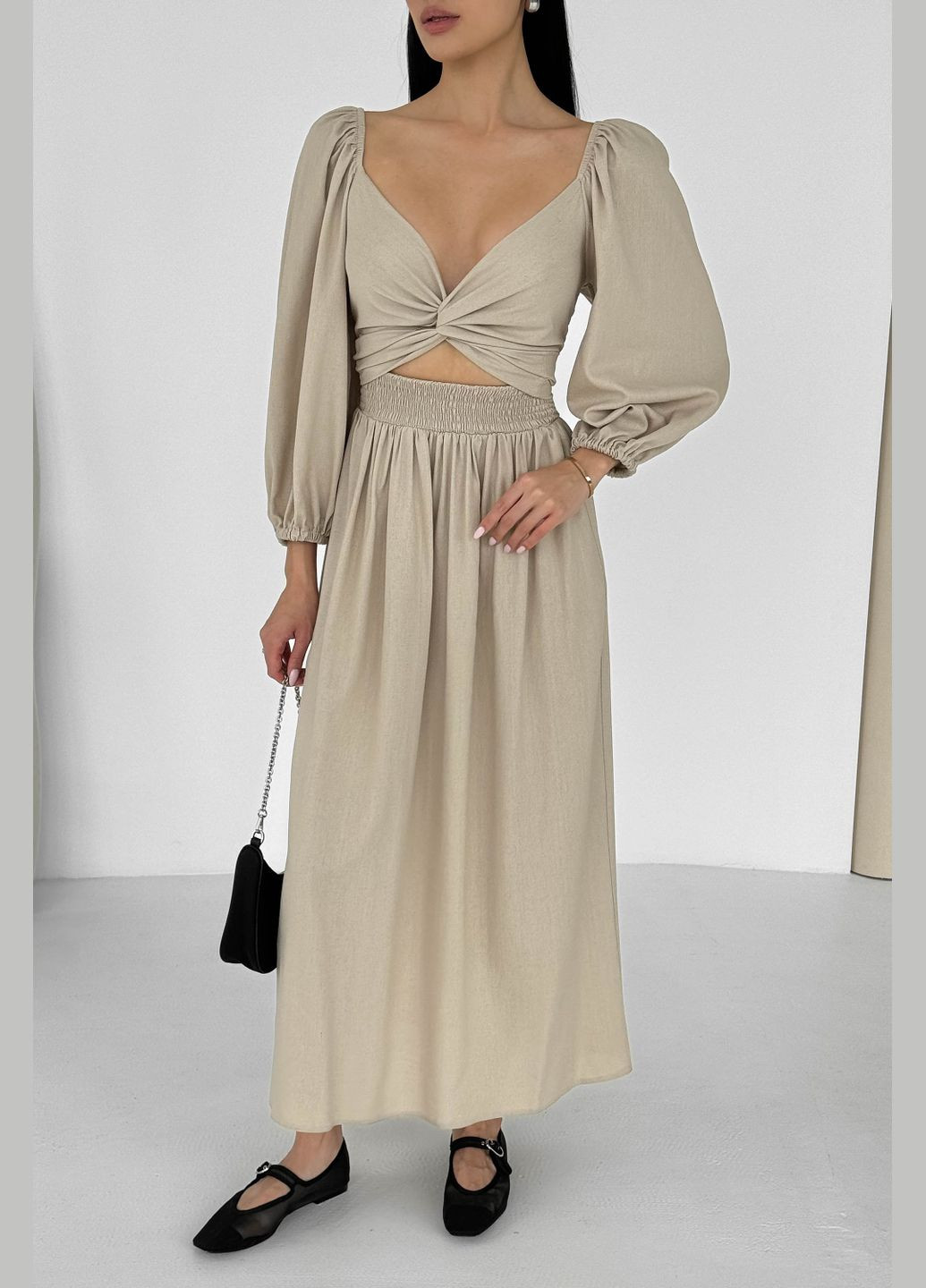 Бежева святковий, вечірня дизайнерська сукня з льону бежевого кольору сукня-трансформер Jadone Fashion однотонна