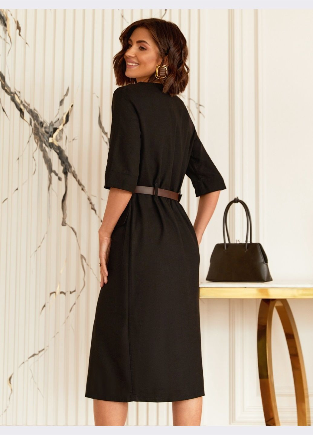 Черное платье-рубашка чёрного цвета с поясом Dressa