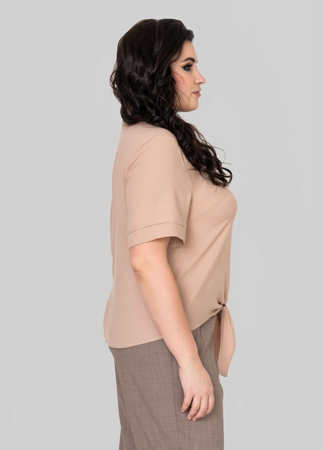 Бежевая блуза прямого силуэта без подкладки из штапеля и воротник откладной на стойке all posa (ap102390p) A'll Posa