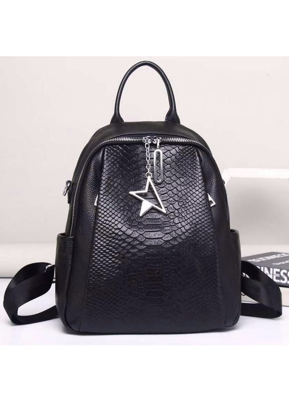 Женский кожаный рюкзак городской с ремнем 23х30х11, сумка на спину для обучения, черная Tiding Bag (370159517)