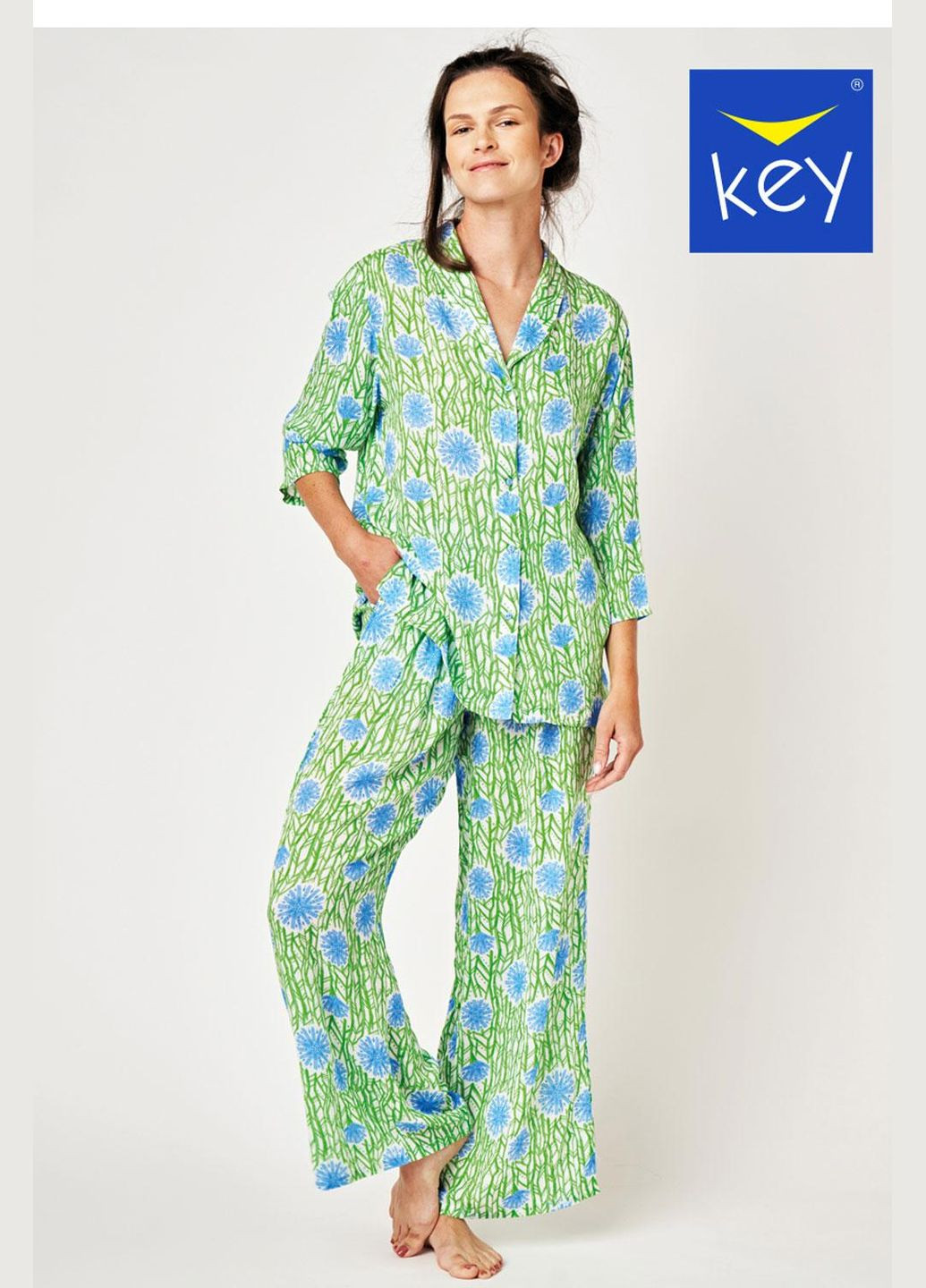 Зеленая пижама женская lns 509 a24 l зеленый, голубой Key