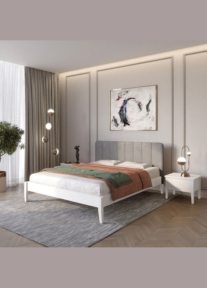 Односпальне дерев'яне ліжко Лондон ДК (RAL9003)/Аляска 93 (Сірий) Б1 90х200 см (MBG-6884) Mebigrand (366083177)