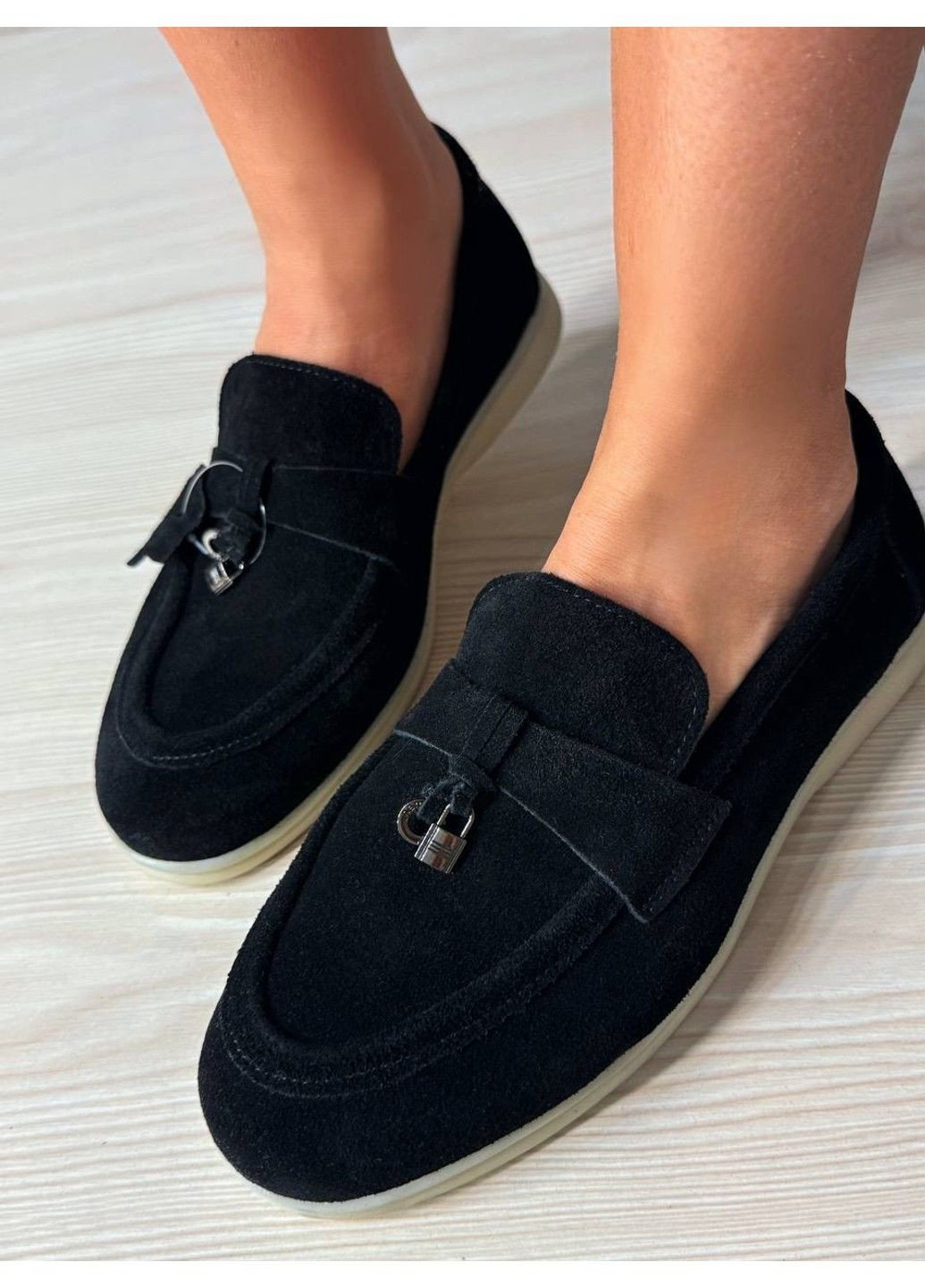 Hengji Туфли женские 336-1 замшевые лоферы с фурнитурой черные черный з натуральная замша, китай — всесезон (341674831)