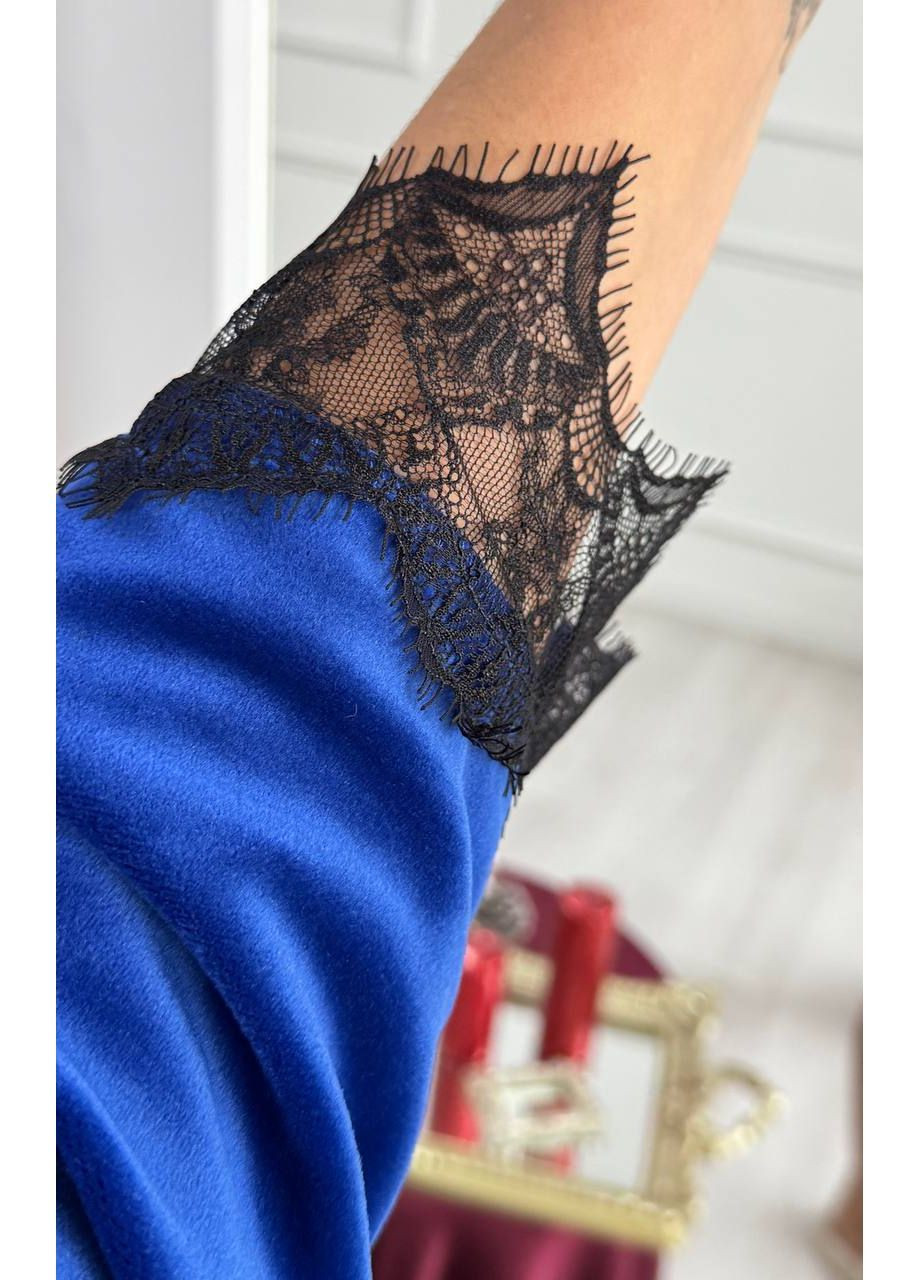 Халат 7006 велюр з мереживом та поясом Україна (369589106)