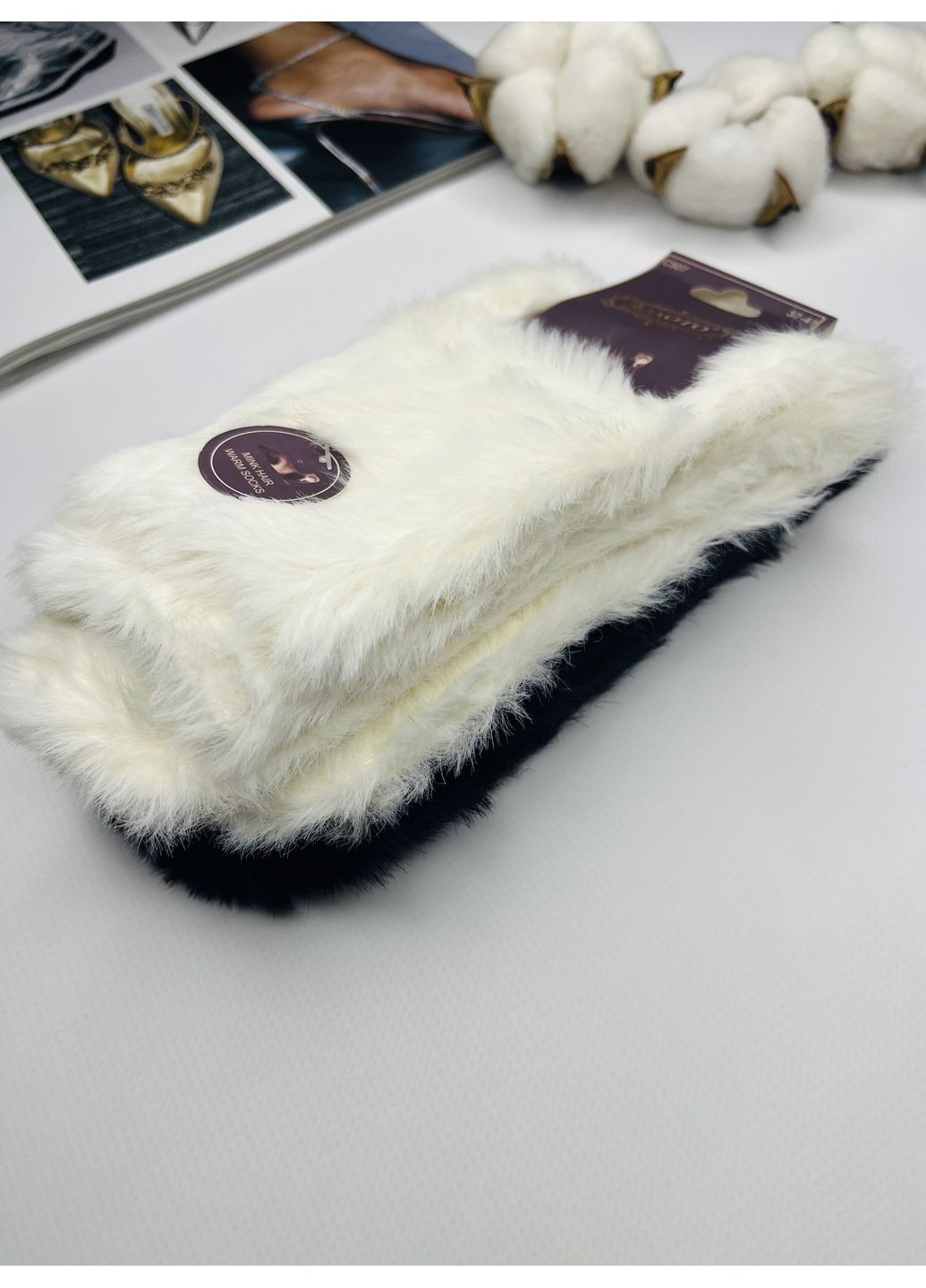 Молочні норкові шкарпетки пухнасті високі теплі набір 2 пари Золото (364135165)