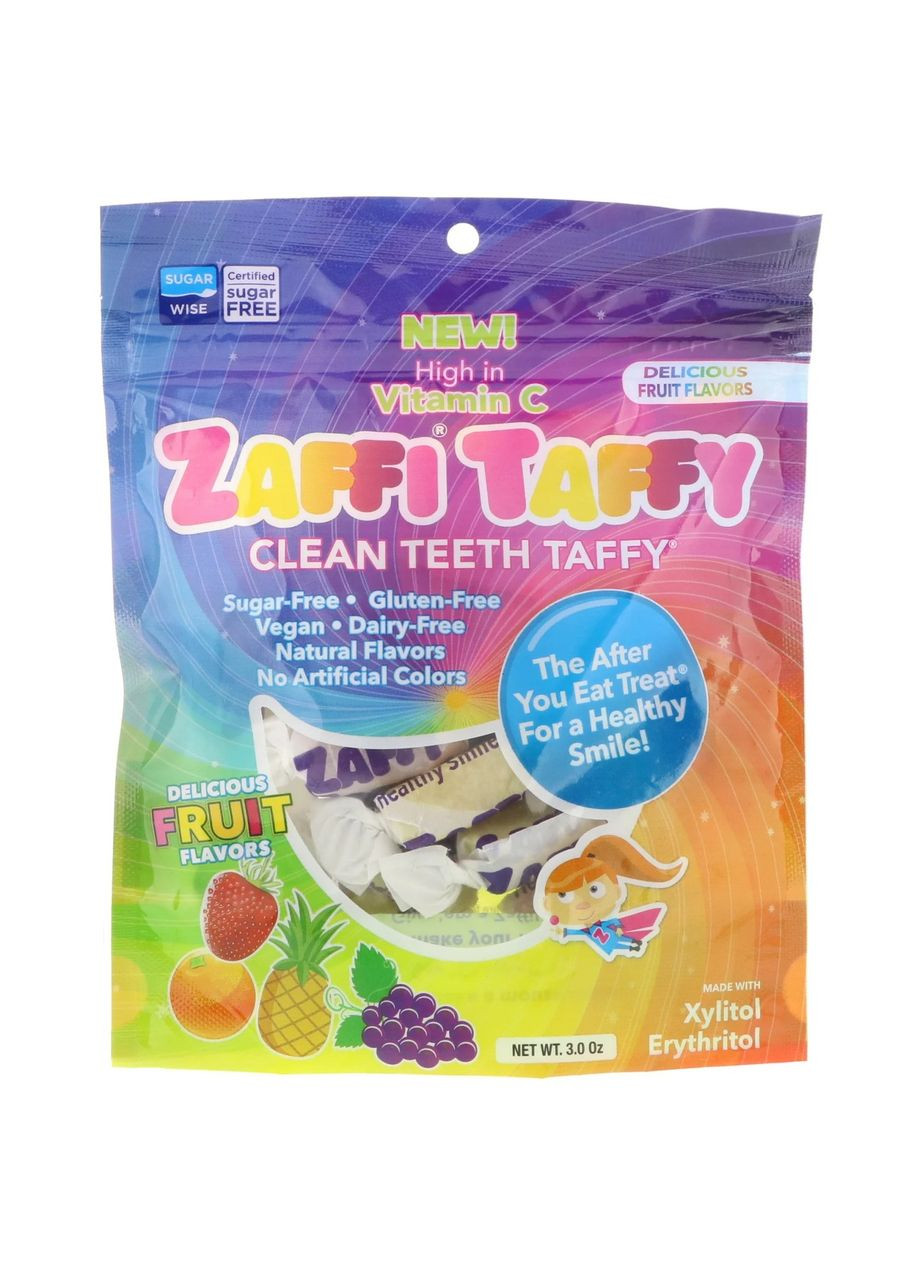 Ириски Zaffi Taffy леденцы для чистки зубов фруктовые вкусы 1315 шт Zollipops (286784220)