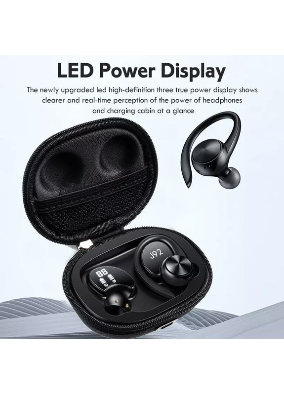Бездротові спортивні Bluetooth навушники J92 з тканниним зарядним кейсом, сенсорами керування Чорні TWS (367401955)