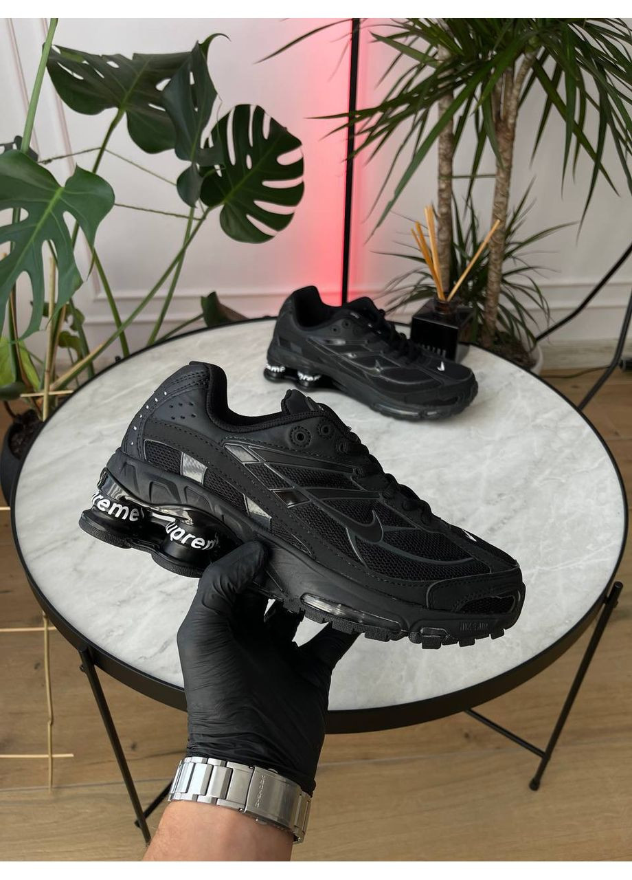 Черные демисезонные кроссовки мужские и женские nike shox ride 2 sp x supreme black | найк шокс райд 2 сп черные No Brand