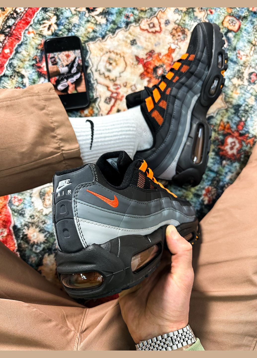 Чорні Осінні кросівки чоловічі nike air max 95 "black hyper crimson" | найк аір макс 95 чорні No Brand