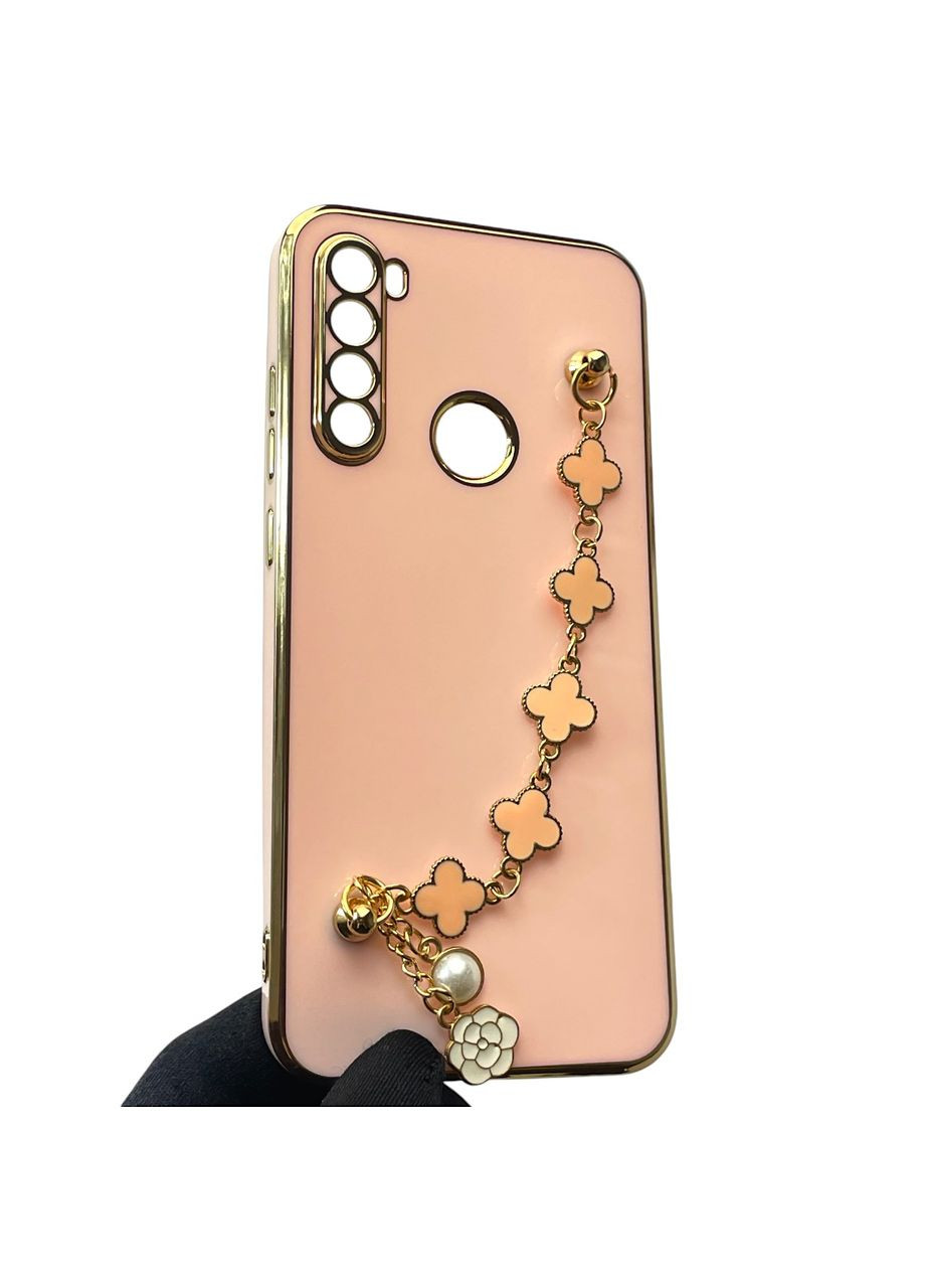 Чохол для телефона Redmi Note 8T жіночій із ремінцем з прикрасами та золотою окантовкою на сяомі редмі нот 8т пудровий gs1 Xiaomi (366236639)