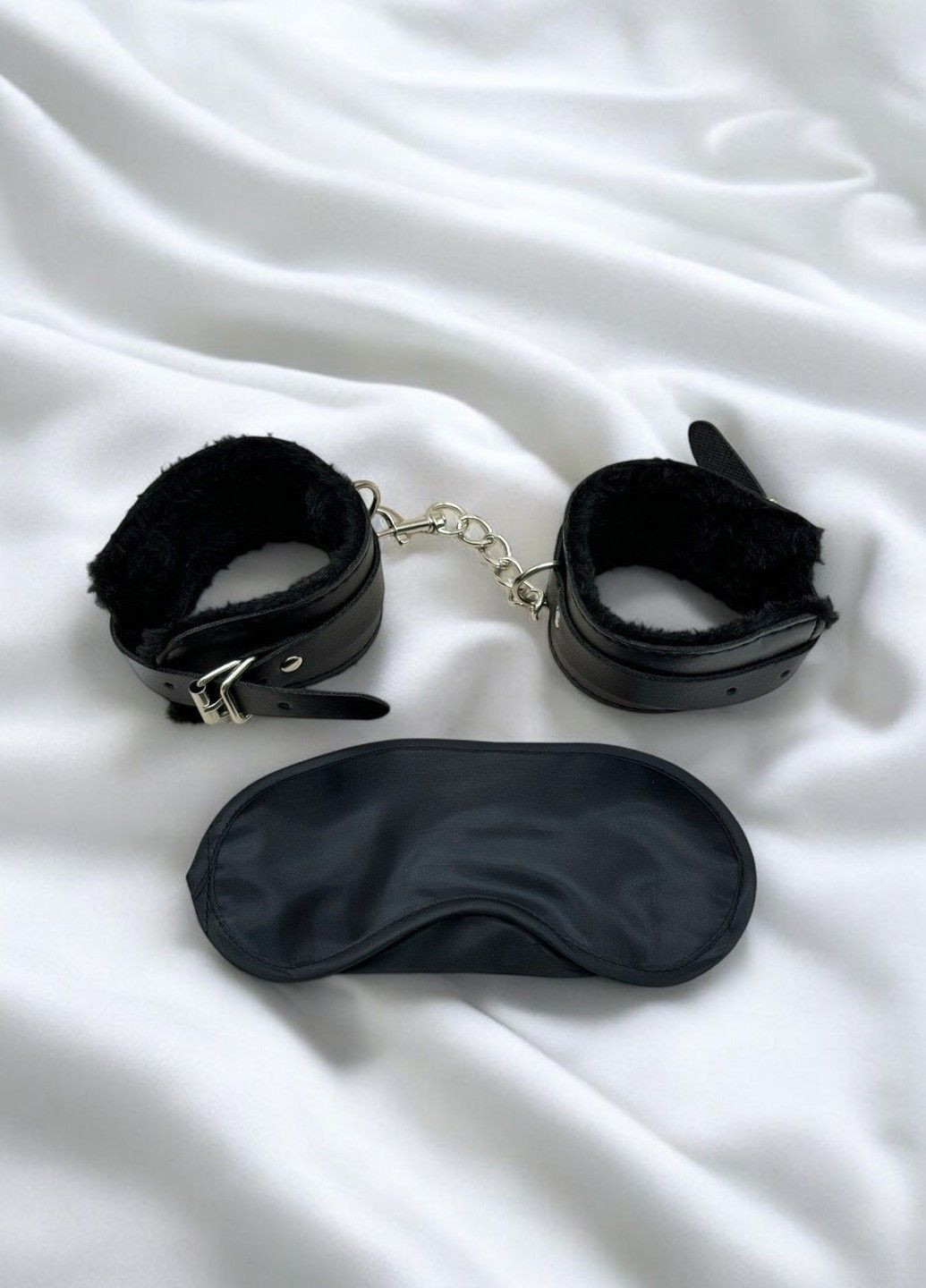 Набір для утіх БДСМ 2 шт кайданки фіксатори для рук м'які та пов'язка маска на очі для сексу та рольових ігор No Brand (317045939)