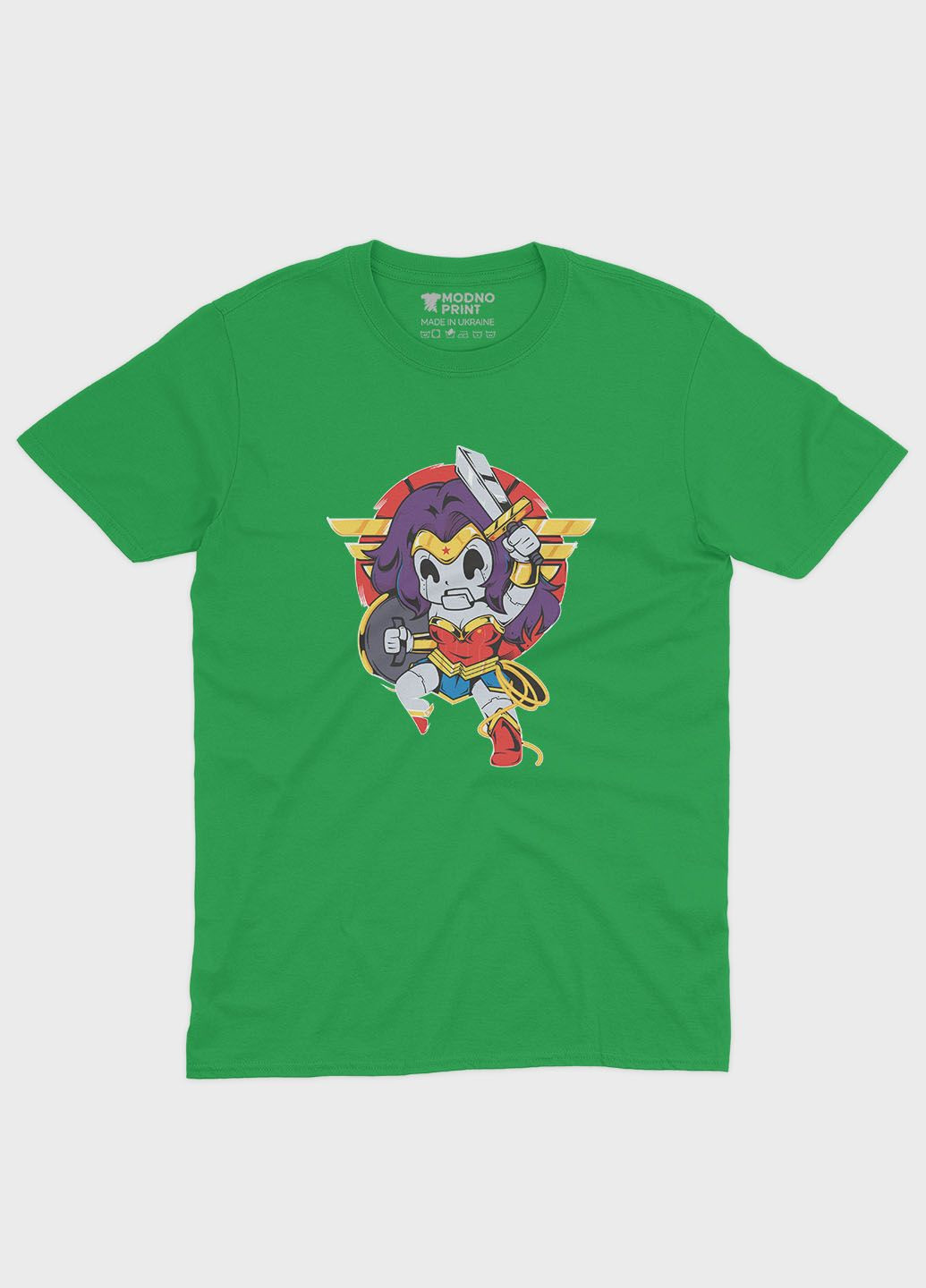 Зелена демісезонна футболка для хлопчика з принтом супергероя - диво-жінка (ts001-1-keg-006-006-006-b) Modno