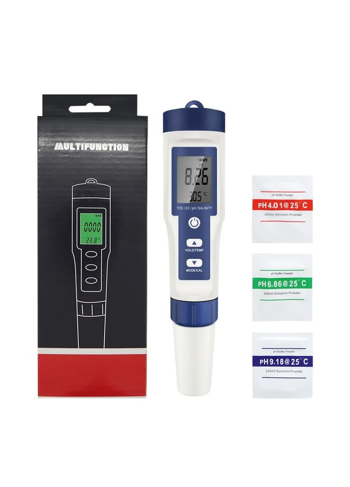 Цифровий 5-в-1 тестер pH/TDS/EC/Salinity/Temperature EZ-9909 з підсвічуванням і захистом від вологи IP67 Yieryi (351391563)