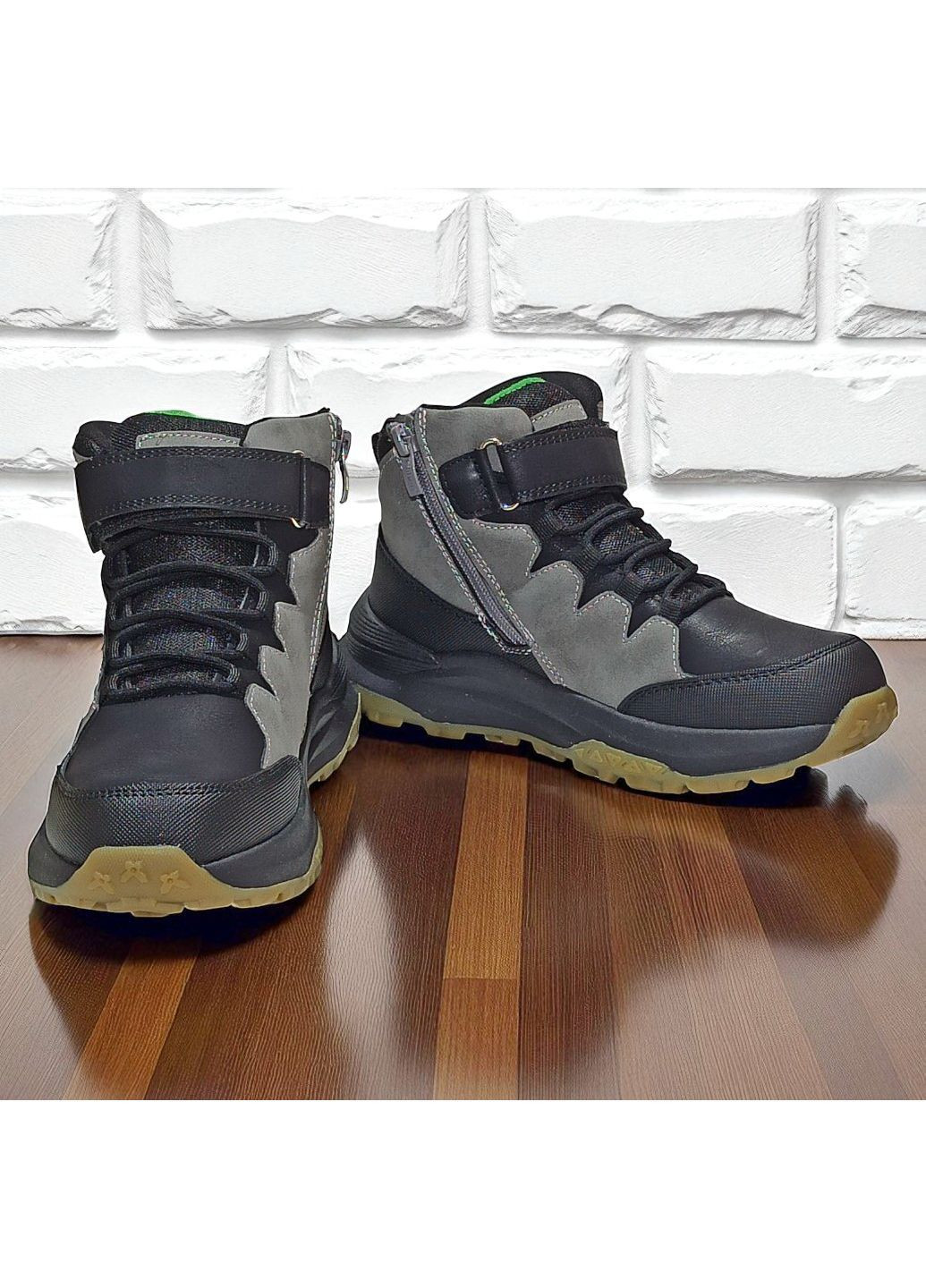 Утеплені демісезоні підліткові черевики хайтопи на липучці для хлопчика підлітка на флісі Клібі Clibee (362200604)