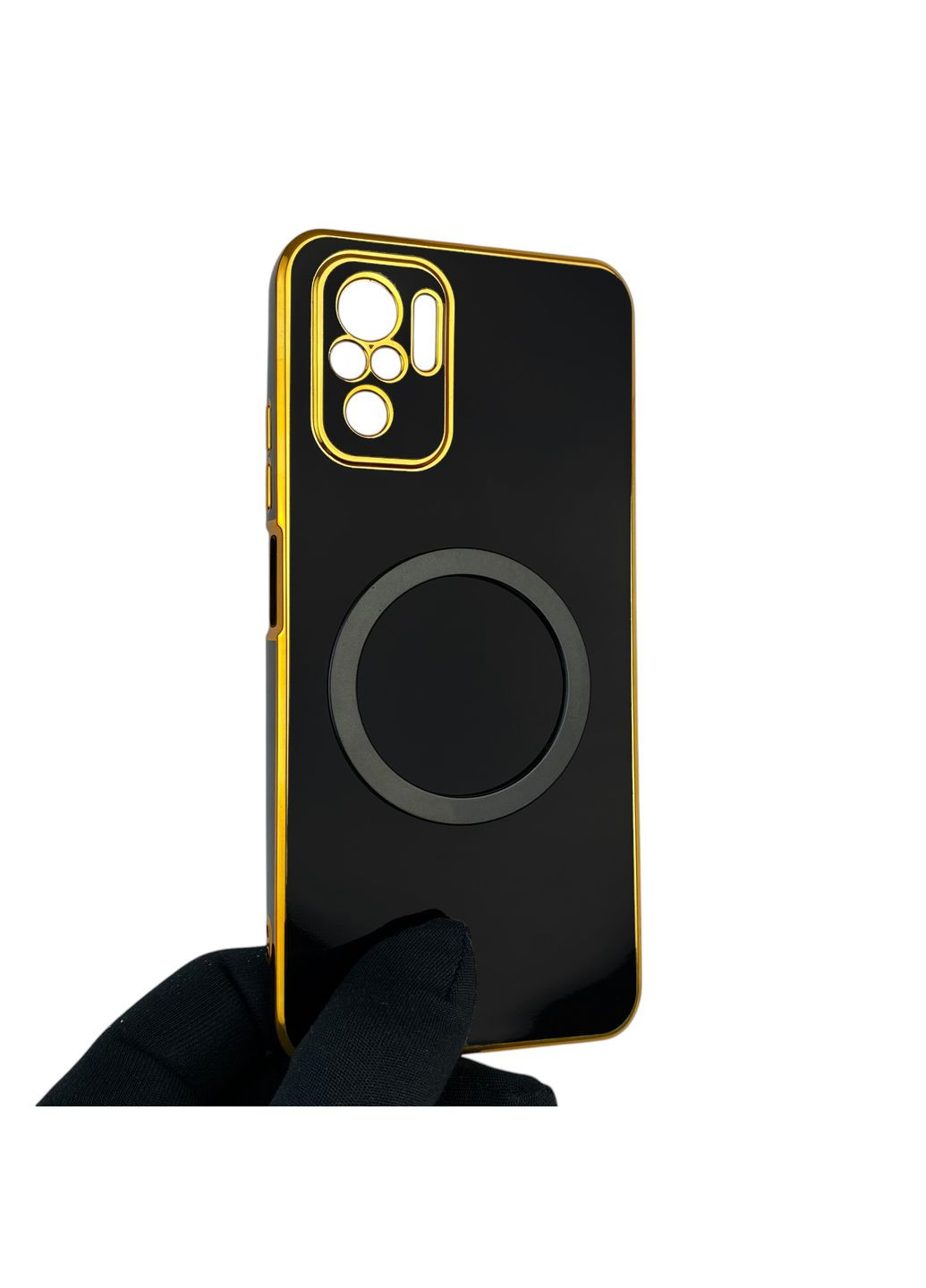 Чехол для POCO M5s с кольцом MagSafe с золотой окантовкой на сяоми поко м5с черный gs1 Xiaomi (366233436)