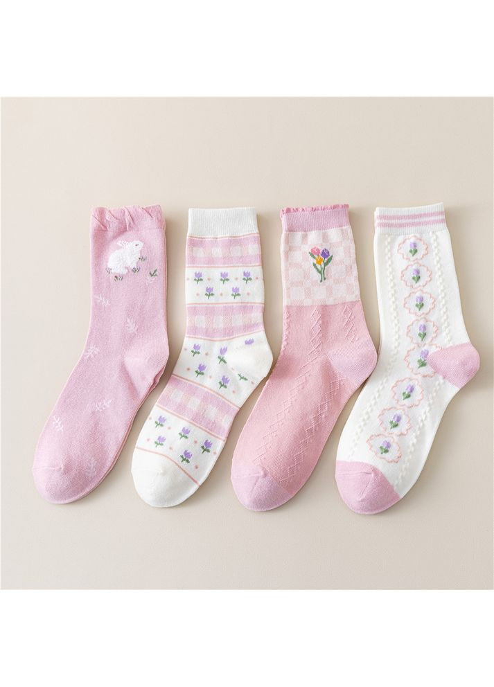 Рожеві комплект 4 пари шкарпеток жіночі шкарпетки квіткові (360897274)