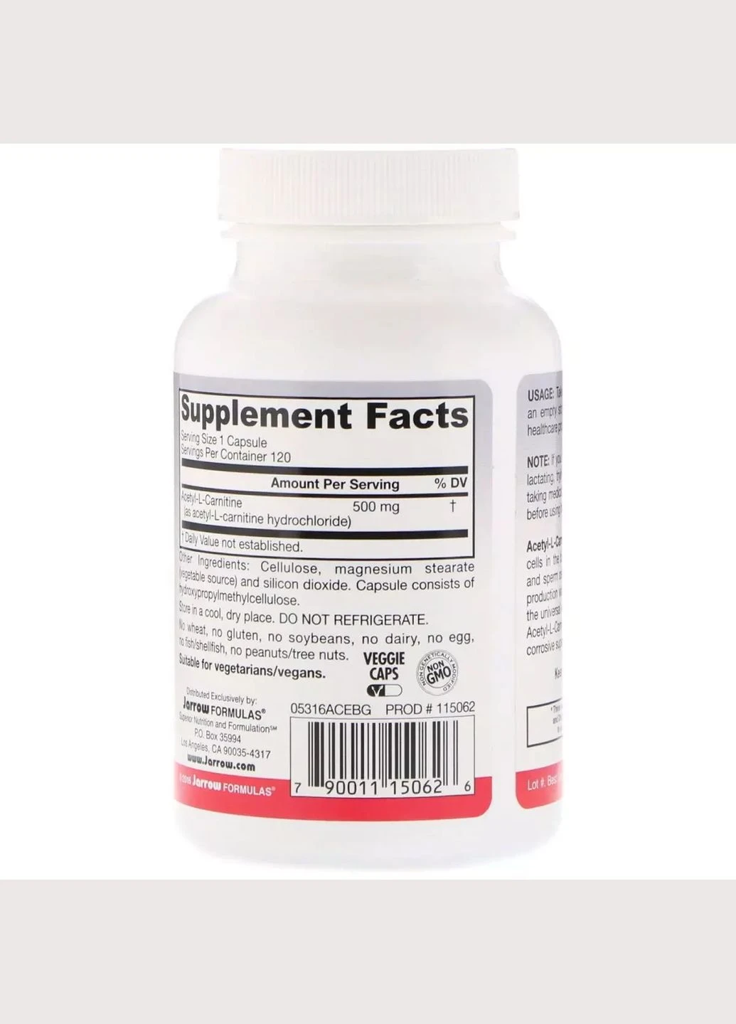 Ацетил L-Карнітин, Acetyl L-Carnitine,, 500 мг, 120 капсул Jarrow Formulas (292007657)