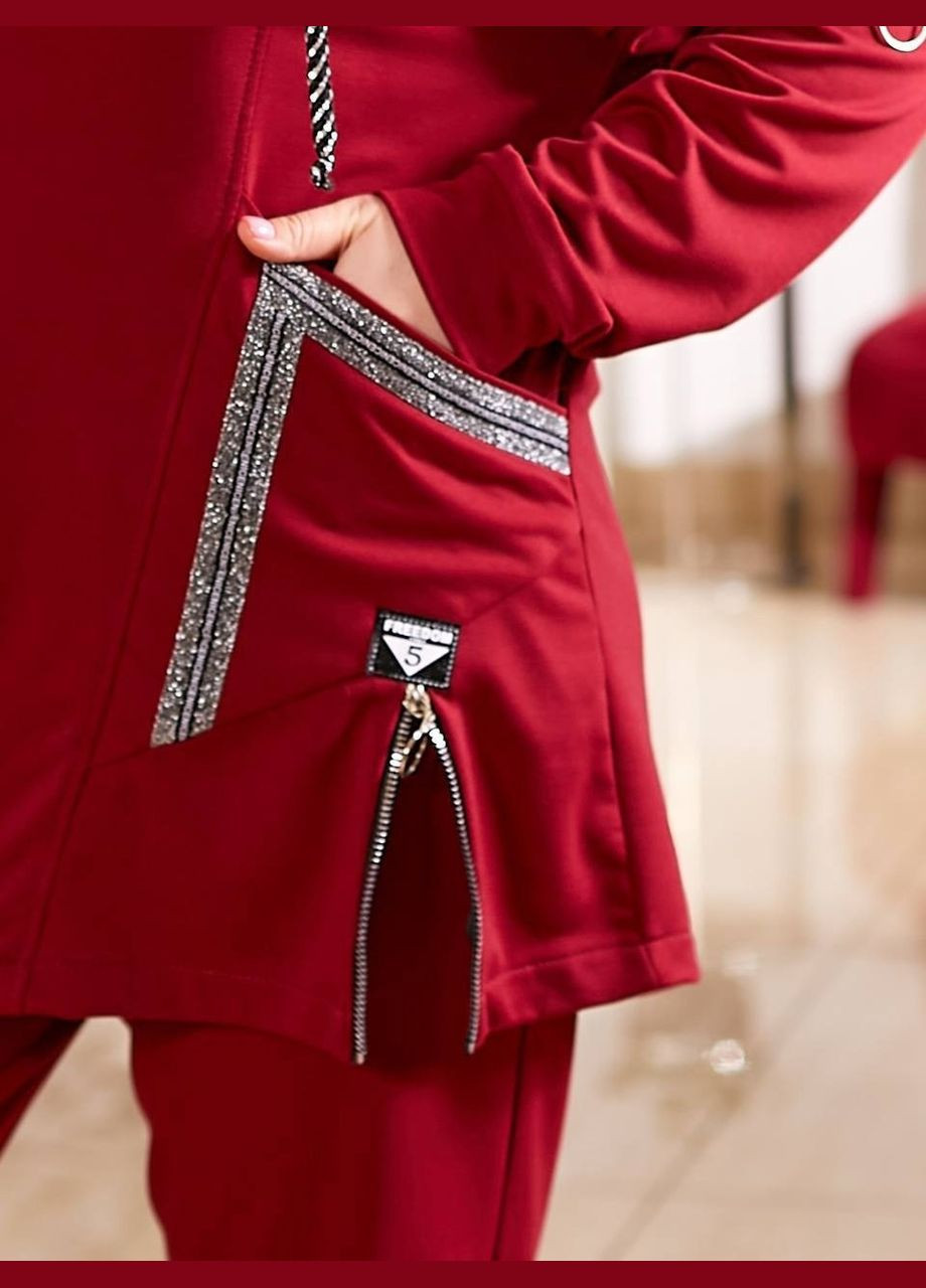 Спортивний костюм батал трикотажний бордо з подовженою кофтою та капюшоном Viki Спортивний костюм (316218934)