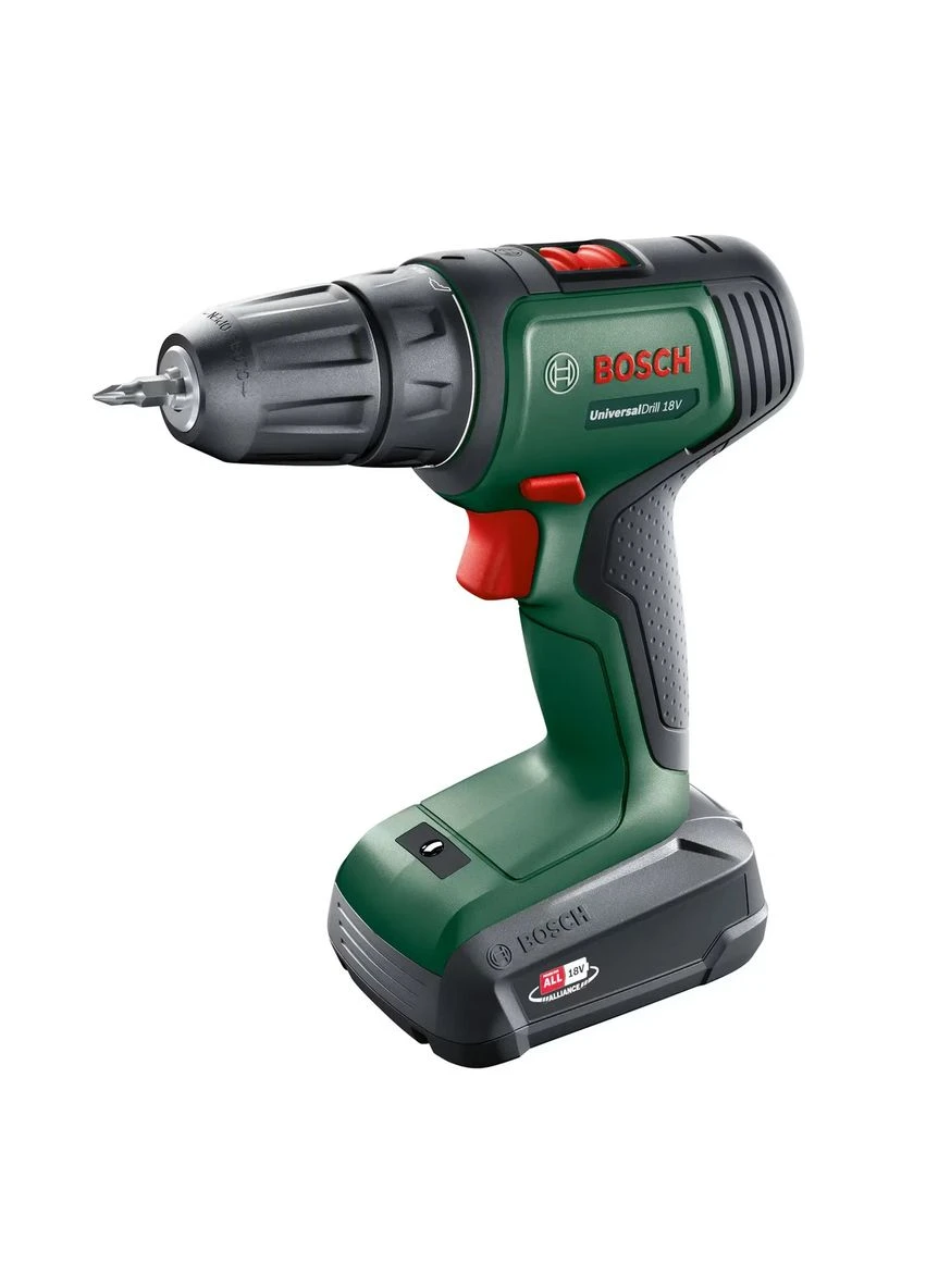 Акумуляторний шуруповерт-дриль UniversalDrill 18V, 1.5А·год, 20Нм, 0-440/0-1450 об/хв, у кейсі, вага 1.3 кг. Bosch (393467335)