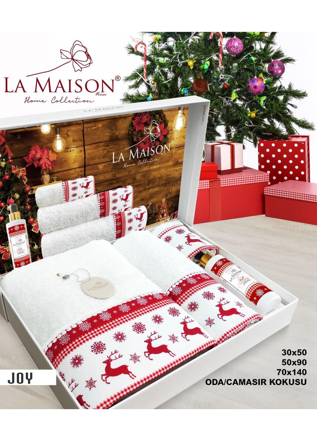 Подарочный набор полотенец La Maison, 3 шт. с ароматом Joyy No Brand новогодний белый