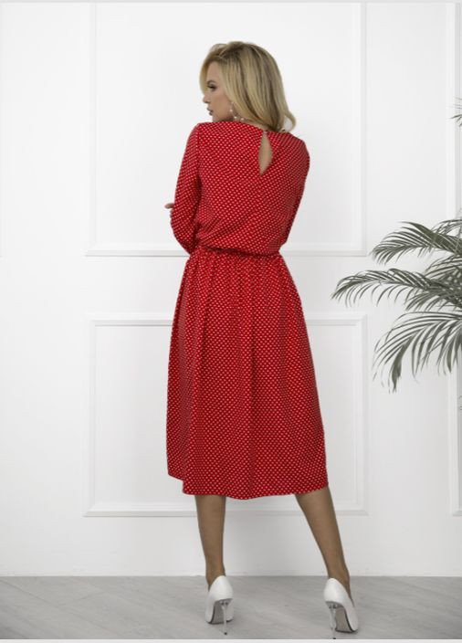Красное деловое, повседневный, вечернее платье с длинными рукавами No Brand в горошек