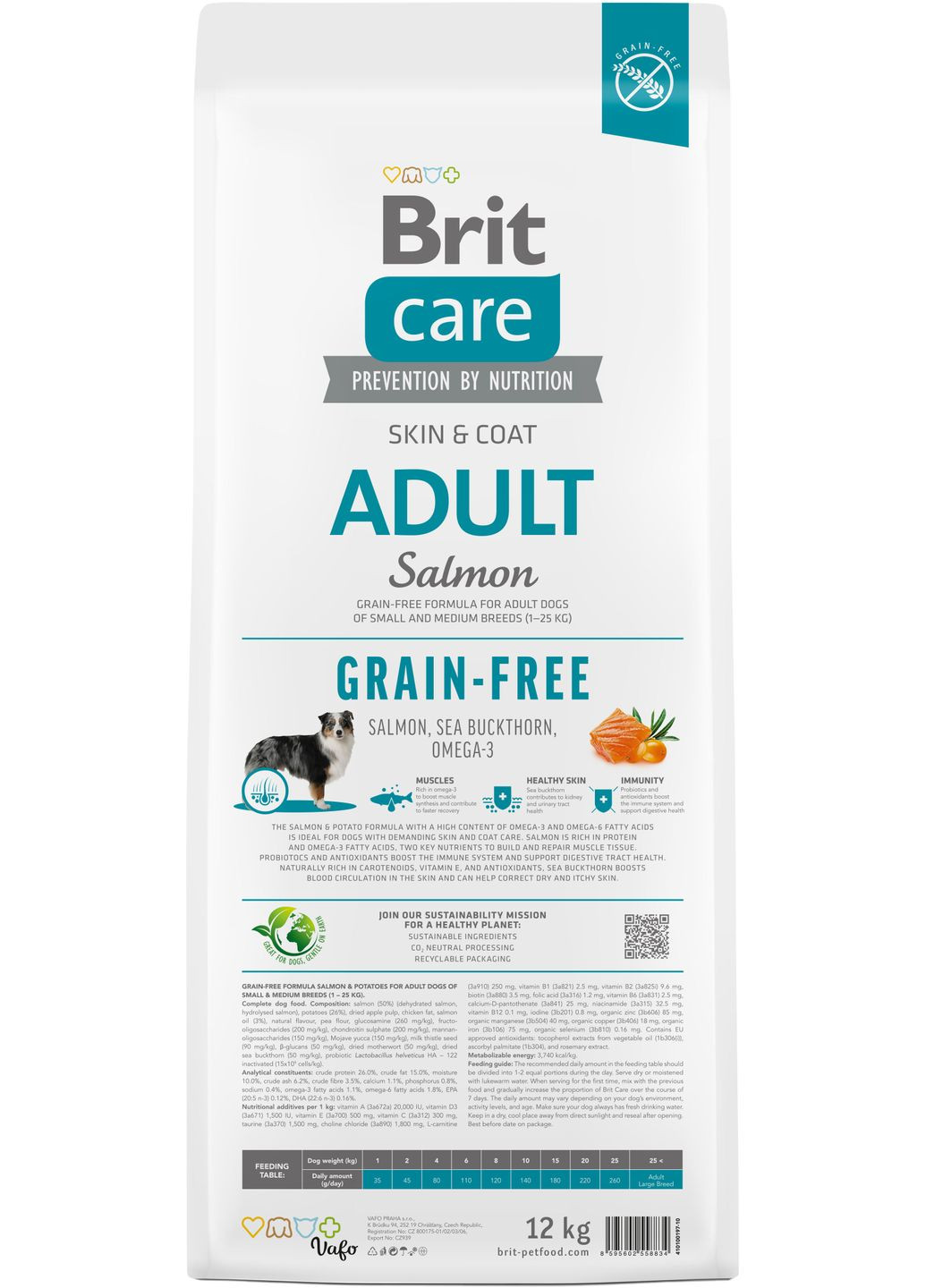 Корм для собак маленьких та середніх порід Dog Grain-free Adult беззерновий з лососем 12 кг (8595602558834) Brit Care (316226820)